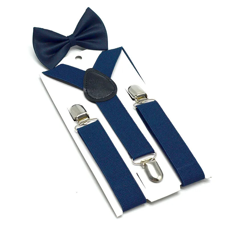 UNI Soild Color Children Belt Bowtie Set Boys Girls Suspenders Clip-on Y-Back Braces Bow Tie Elastic Kids Adjustable(pak of 2 pics)