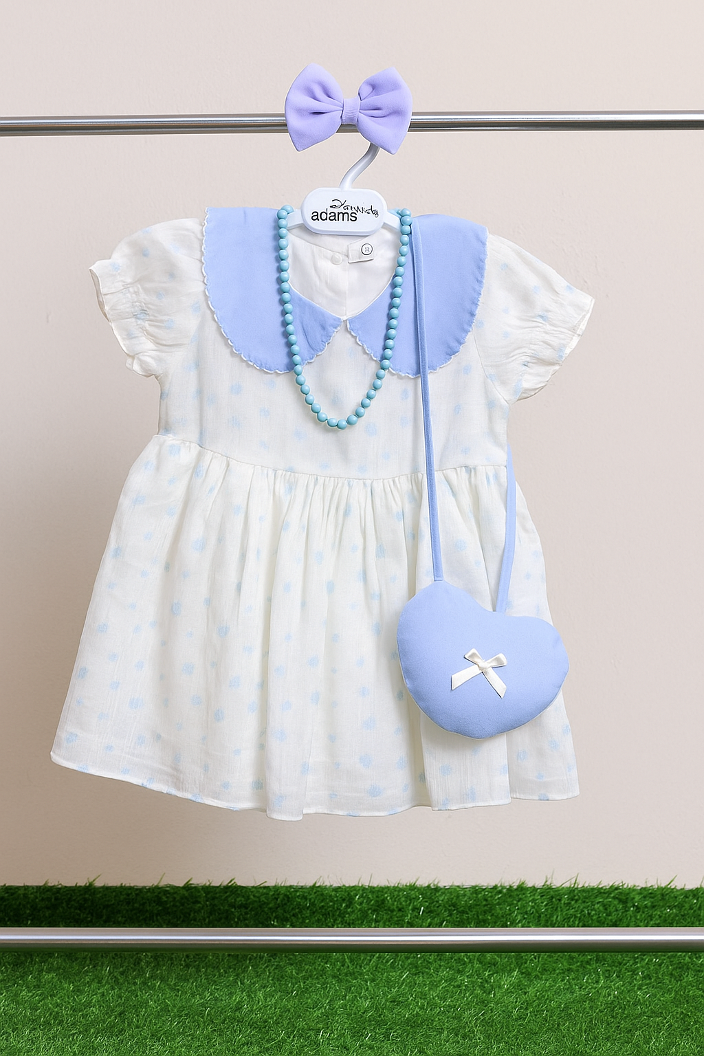 sky blue Striped Bow Dress for Girls (1–3 Years)