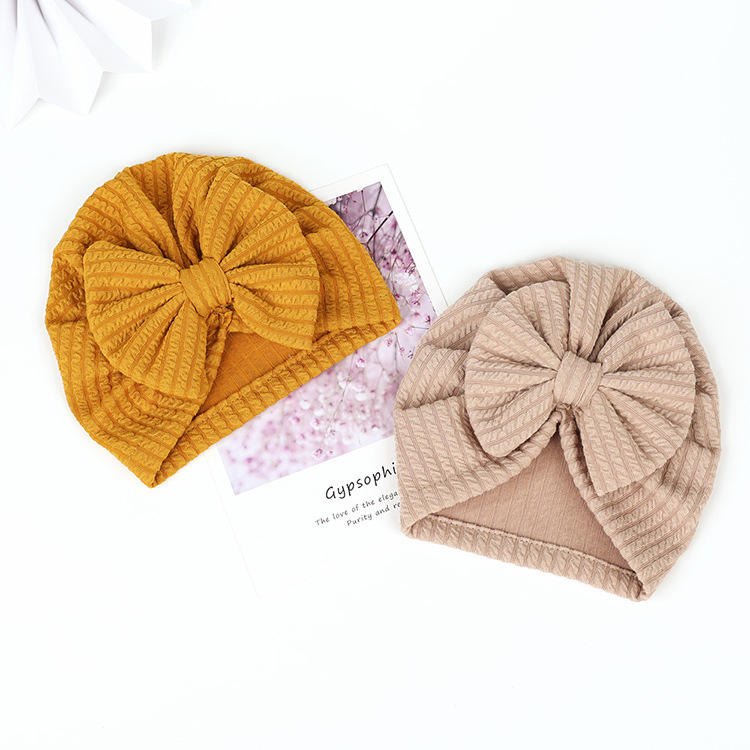 【HOT】 Infant Baby Girls Bow Hat With Solid Color, High Elasticity Casual Newborn Soft Head Wraps Turban Accessory 0-18M