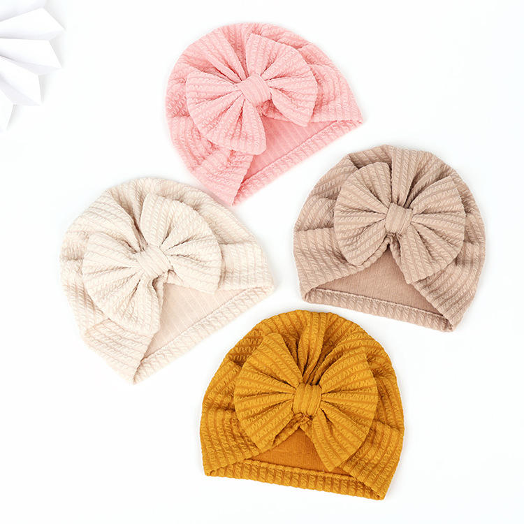 【HOT】 Infant Baby Girls Bow Hat With Solid Color, High Elasticity Casual Newborn Soft Head Wraps Turban Accessory 0-18M