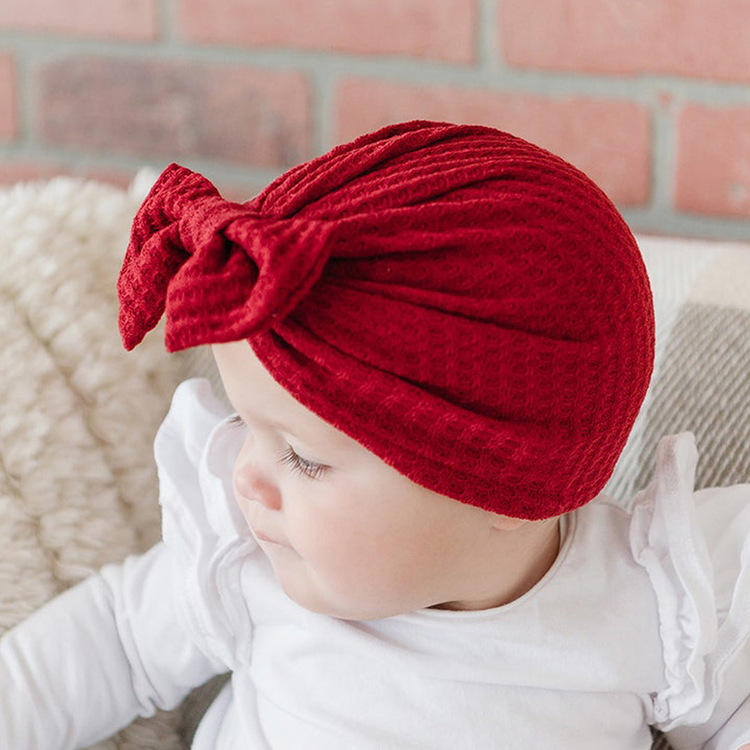 【HOT】 Infant Baby Girls Bow Hat With Solid Color, High Elasticity Casual Newborn Soft Head Wraps Turban Accessory 0-18M