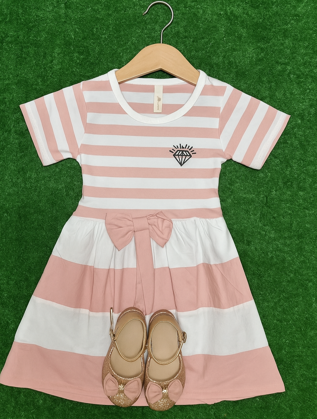 Sweet Stripes Pink Bow Dress – Girls Casual Wear(3y to 6y)