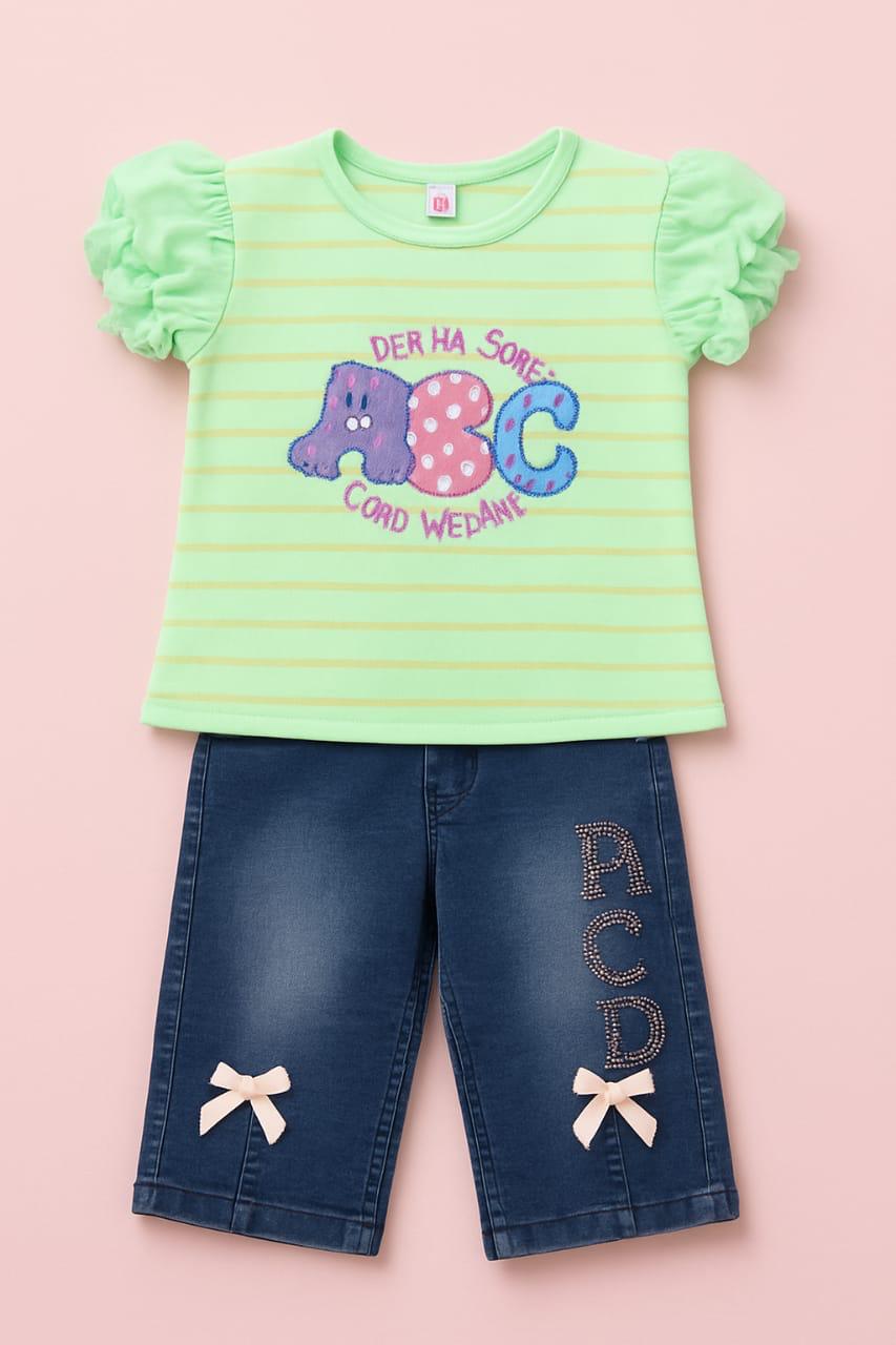 green Striped Bow Dress for Girls (2–6 Years)