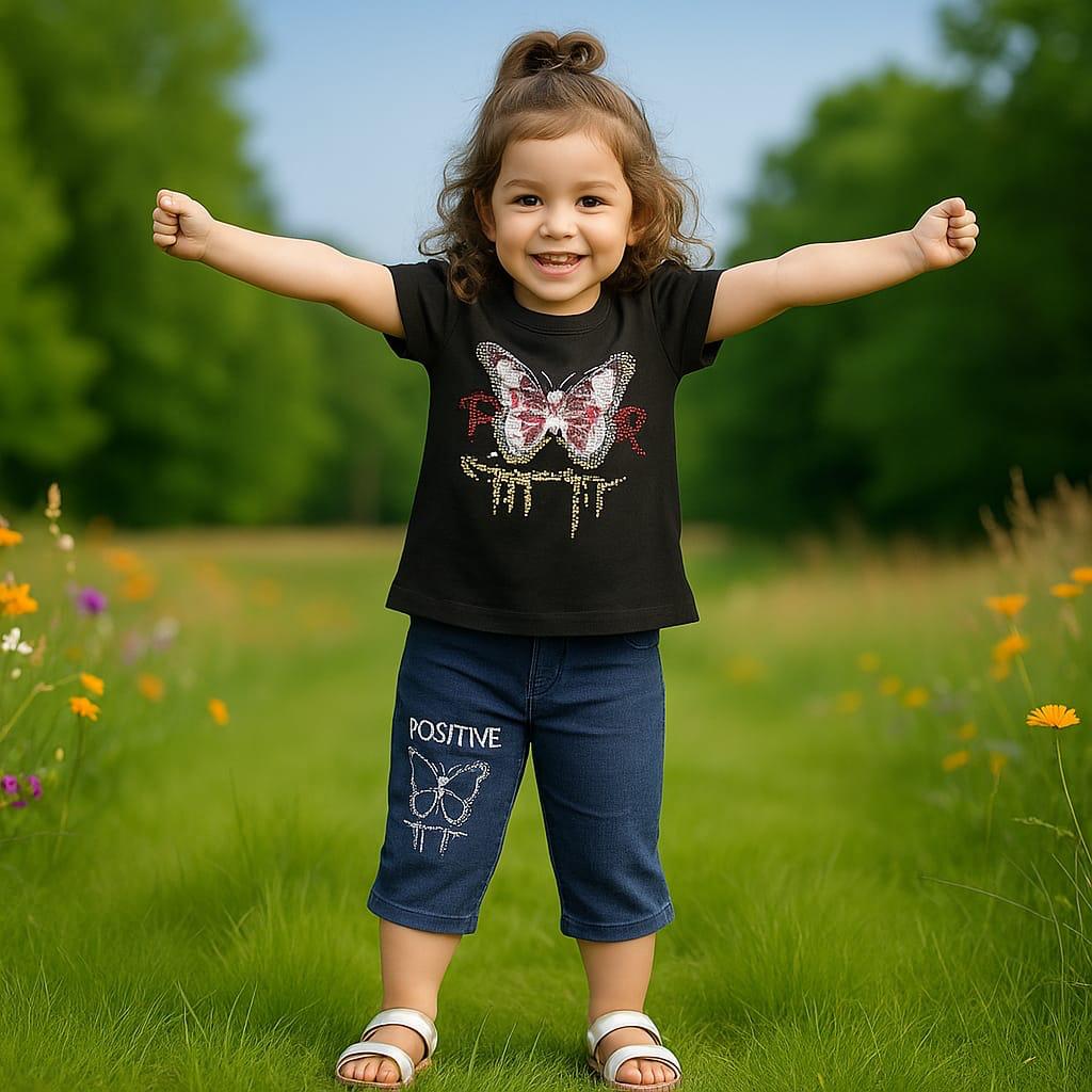 Butterfly Sparkle Girls Outfit – 2 Piece Set (Top & Jeans) (1 to 4 years)