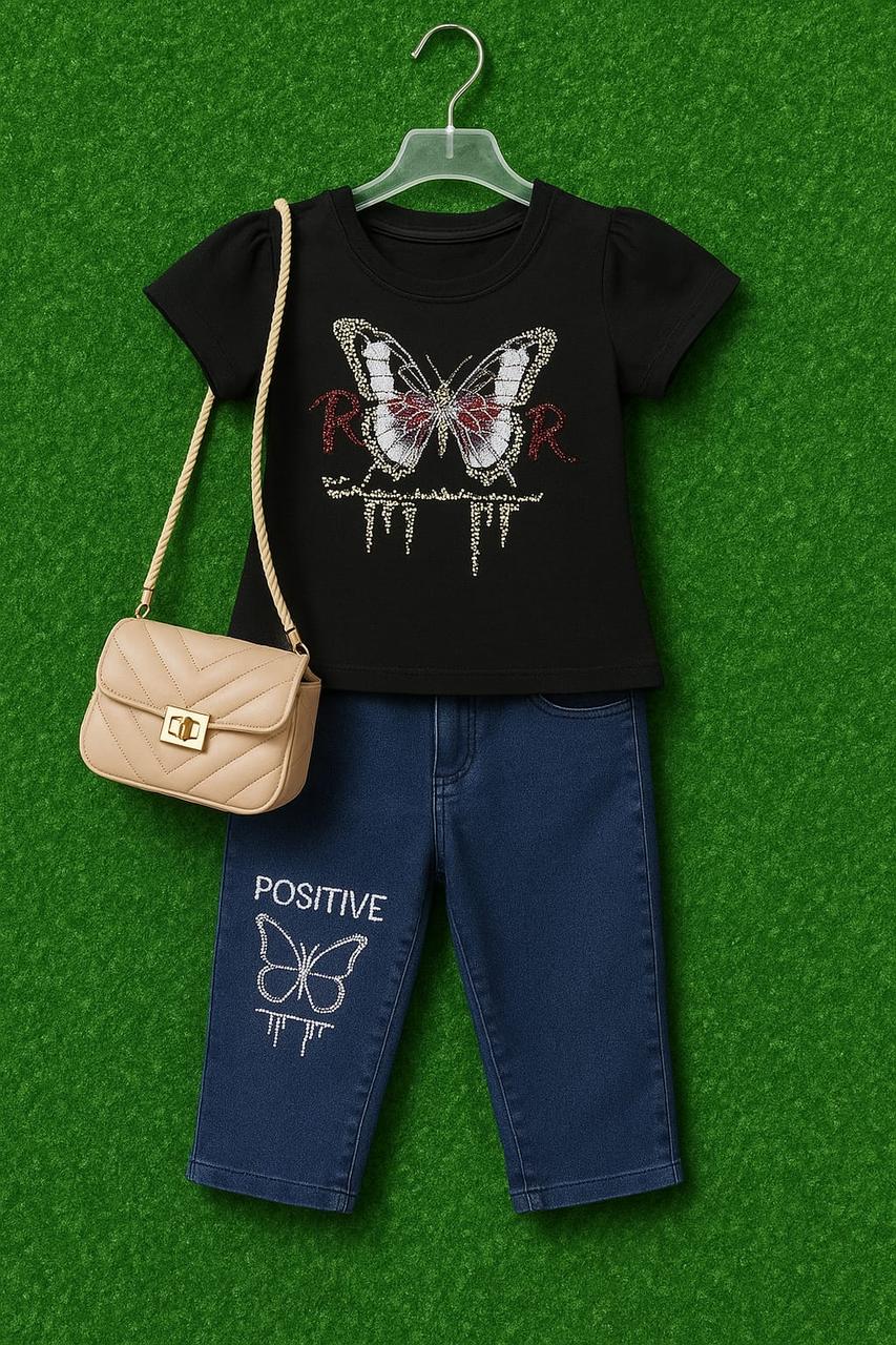 Butterfly Sparkle Girls Outfit – 2 Piece Set (Top & Jeans) (1 to 4 years)