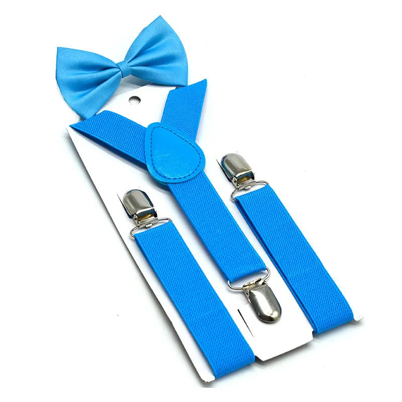 UNI Soild Color Children Belt Bowtie Set Boys Girls Suspenders Clip-on Y-Back Braces Bow Tie Elastic Kids Adjustable(pak of 2 pics)