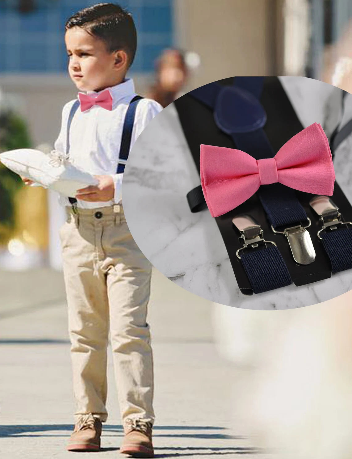 UNI Soild Color Children Belt Bowtie Set Boys Girls Suspenders Clip-on Y-Back Braces Bow Tie Elastic Kids Adjustable(pak of 2 pics)